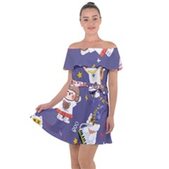 Girl Cartoon Background Pattern Off Shoulder Velour Dress