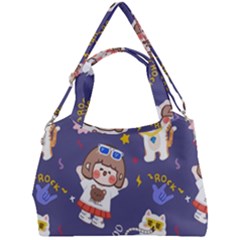 Girl Cartoon Background Pattern Double Compartment Shoulder Bag