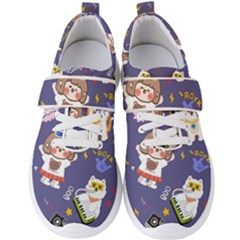 Girl Cartoon Background Pattern Men s Velcro Strap Shoes