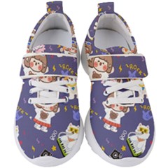 Girl Cartoon Background Pattern Kids  Velcro Strap Shoes