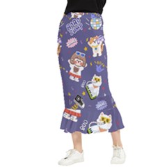 Girl Cartoon Background Pattern Maxi Fishtail Chiffon Skirt