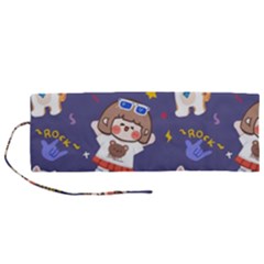 Girl Cartoon Background Pattern Roll Up Canvas Pencil Holder (M)