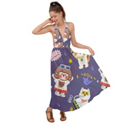 Girl Cartoon Background Pattern Backless Maxi Beach Dress
