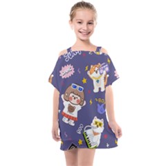 Girl Cartoon Background Pattern Kids  One Piece Chiffon Dress