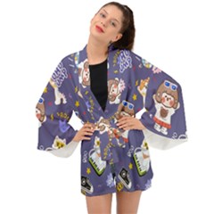 Girl Cartoon Background Pattern Long Sleeve Kimono