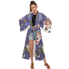 Girl Cartoon Background Pattern Maxi Kimono