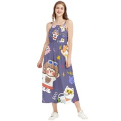 Girl Cartoon Background Pattern Boho Sleeveless Summer Dress