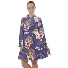 Girl Cartoon Background Pattern All Frills Chiffon Dress