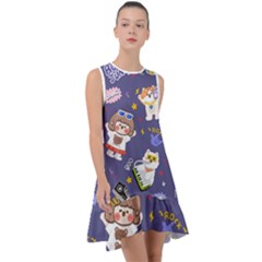 Girl Cartoon Background Pattern Frill Swing Dress