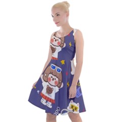 Girl Cartoon Background Pattern Knee Length Skater Dress