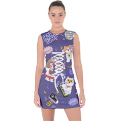 Girl Cartoon Background Pattern Lace Up Front Bodycon Dress