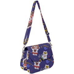 Girl Cartoon Background Pattern Saddle Handbag