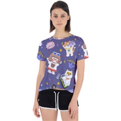 Girl Cartoon Background Pattern Open Back Sport Tee