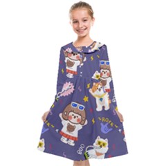 Girl Cartoon Background Pattern Kids  Midi Sailor Dress