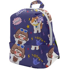 Girl Cartoon Background Pattern Zip Up Backpack