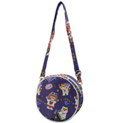 Girl Cartoon Background Pattern Crossbody Circle Bag