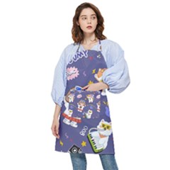 Girl Cartoon Background Pattern Pocket Apron