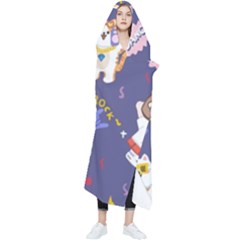 Girl Cartoon Background Pattern Wearable Blanket