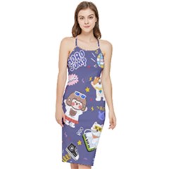 Girl Cartoon Background Pattern Bodycon Cross Back Summer Dress