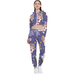 Girl Cartoon Background Pattern Cropped Zip Up Lounge Set