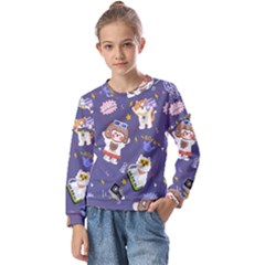 Girl Cartoon Background Pattern Kids  Long Sleeve Tee with Frill 