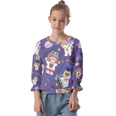 Girl Cartoon Background Pattern Kids  Cuff Sleeve Top