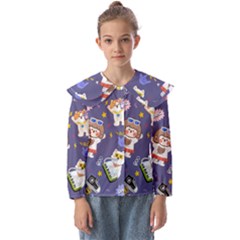 Girl Cartoon Background Pattern Kids  Peter Pan Collar Blouse