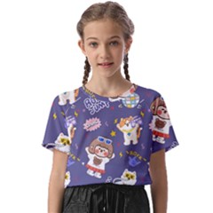 Girl Cartoon Background Pattern Kids  Basic Tee