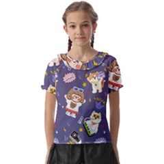 Girl Cartoon Background Pattern Kids  Frill Chiffon Blouse