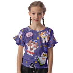 Girl Cartoon Background Pattern Kids  Cut Out Flutter Sleeves by Sudhe