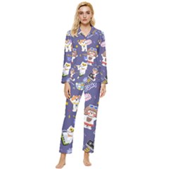 Girl Cartoon Background Pattern Womens  Long Sleeve Velvet Pocket Pajamas Set