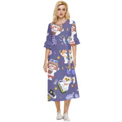 Girl Cartoon Background Pattern Double Cuff Midi Dress