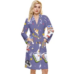 Girl Cartoon Background Pattern Long Sleeve Velour Robe by Sudhe