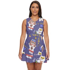 Girl Cartoon Background Pattern Waist Tie Tier Mini Chiffon Dress
