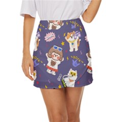 Girl Cartoon Background Pattern Mini Front Wrap Skirt