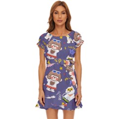 Girl Cartoon Background Pattern Puff Sleeve Frill Dress
