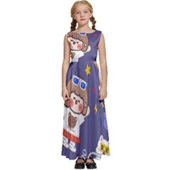 Girl Cartoon Background Pattern Kids  Satin Sleeveless Maxi Dress