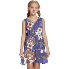 Girl Cartoon Background Pattern Kids  Sleeveless Tiered Mini Dress