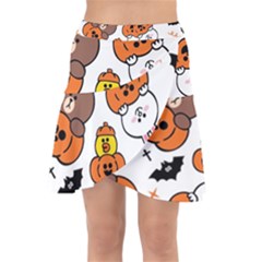 Illustration Pumpkin Bear Bat Bunny Chicken Wrap Front Skirt by Sudhe