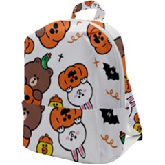 Illustration Pumpkin Bear Bat Bunny Chicken Zip Up Backpack by Sudhe