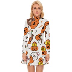Illustration Pumpkin Bear Bat Bunny Chicken Long Sleeve Velour Longline Dress by Sudhe