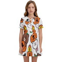 Illustration Pumpkin Bear Bat Bunny Chicken Kids  Sweet Collar Dress by Sudhe