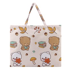 Illustration Bear Cartoon Background Pattern Zipper Large Tote Bag by Sudhe