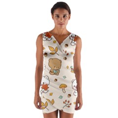 Illustration Bear Cartoon Background Pattern Wrap Front Bodycon Dress by Sudhe