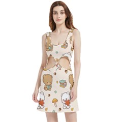 Illustration Bear Cartoon Background Pattern Velvet Cutout Dress by Sudhe