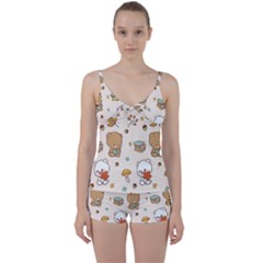 Illustration Bear Cartoon Background Pattern Tie Front Two Piece Tankini by Sudhe