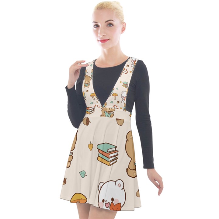 Illustration Bear Cartoon Background Pattern Plunge Pinafore Velour Dress