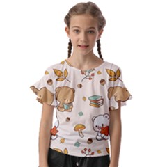 Illustration Bear Cartoon Background Pattern Kids  Cut Out Flutter Sleeves by Sudhe