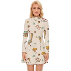 Illustration Bear Cartoon Background Pattern Long Sleeve Velour Longline Dress by Sudhe