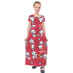 Rabbit Background Cartoon Kids  Short Sleeve Maxi Dress by Sudhe